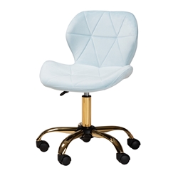 Baxton Studio Savara Contemporary Glam and Luxe Aqua Velvet Fabric and Gold Metal Swivel Office Chair